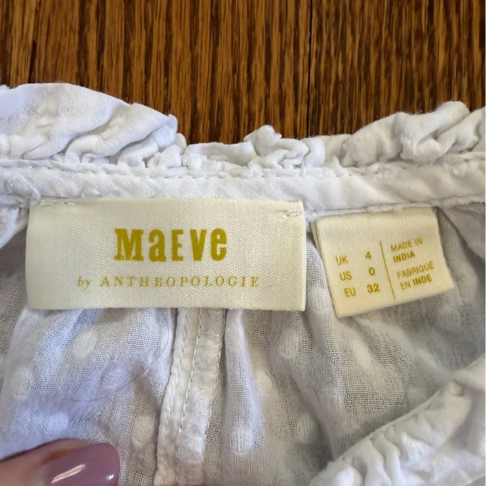 Maeve Anthropologie White Blouse Puff Sleeve Size 0